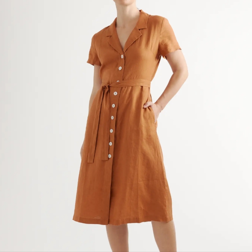 100% European Linen Button Front Dress